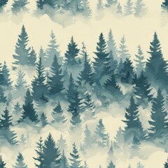 Minimalist Retro Vintage Misty Spruce Forest Seamless Pattern

