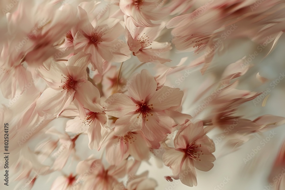 Poster an artistic close-up of cherry blossoms basking in a serene and soft backlight, highlighting their d