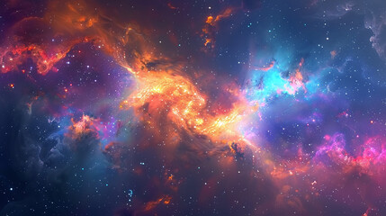 Fototapeta premium Vibrant Cosmic Nebula with Glowing Stars and Colorful Space Dust