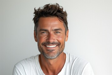 Fototapeta premium Overjoyed Male Model Happy Portrait of a Person, White Background Studio Photo of Cheerful People Showing Emotion, Hair Fashion Clothing Man Model