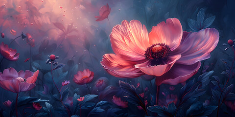 Whimsical Floral Garden on Canvas - A Delightful Springtime Celebration of Beauty and Joy