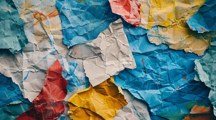 close up of colorful wrinkly ripped paper