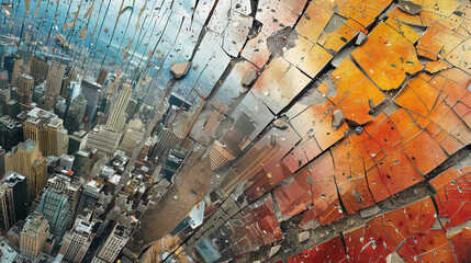 Naklejka premium Urban Decay and Renewal Aerial View of City with Cracked Earth Texture