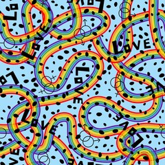 Fototapeta premium Cartoon pride rainbow seamless lgbt love pattern for wrapping paper and fabrics and linens and fashion textiles