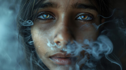 woman face in the smoke