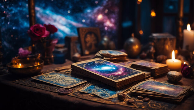 tarot cards on a table. cinematic aesthetic