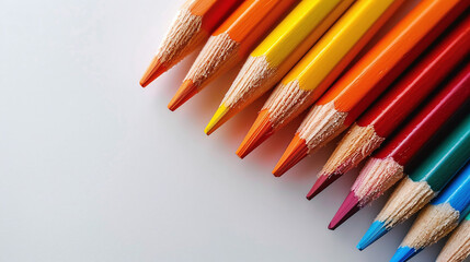 Vibrant Rainbow Colored Pencils Arranged Diagonally on White Background