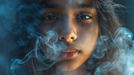 woman face in the smoke