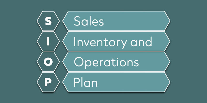 SIOP Sales Inventory and Operations Plan. An abbreviation of a financial term. Illustration isolated on blue green background