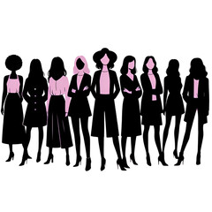 Silhouettes of women of different nationalities standing side by side. women’s Day.
