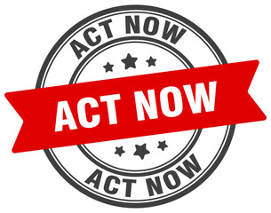 act now stamp. act now label on transparent background. round sign