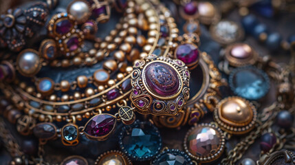 Elegant Antique Jewelry Closeup with Sparkling Gems and Gold Detail