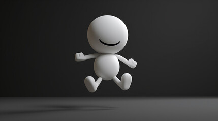 Smiling White Cartoon Character Jumping Joyfully on Dark Background