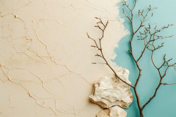 Naklejka premium background. Minimalism. beige. Branch. Stone. Banner.place for text.