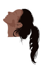 silhouette of a woman with long hair tied from the side, without background