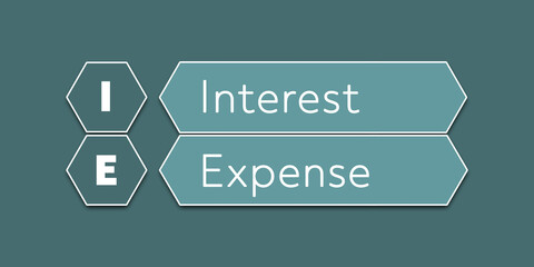 IE Interest expense An Acronym Abbreviation of a financial term. Illustration isolated on cyan blue green background