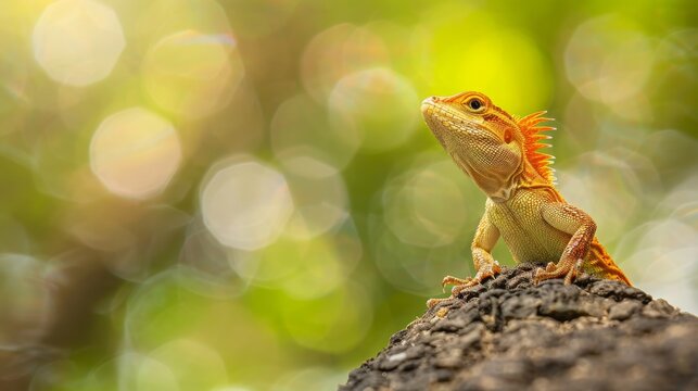 The oriental garden lizard (Calotes versicolor) is basking in the sun. An agamid lizard found widely distributed in indo-Malaya.