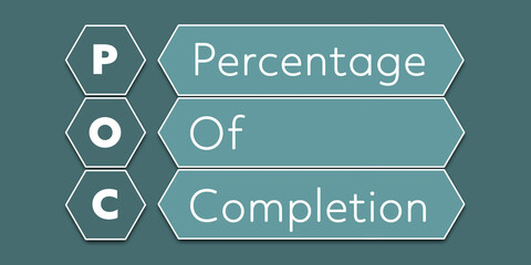 PoC Percentage of B152Completion. An Acronym Abbreviation of a financial term. Illustration isolated on cyan blue green background