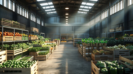 Warehouse, vegetable and distribution for grocery, sale and wholesale retail for shopping. Market, store and logistics for consumer, choice and agriculture bulk for supply chain produce and deal