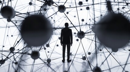 Man making new business connection and expanding a professionnal or social network Composite image between a 3d illustration and a photography.