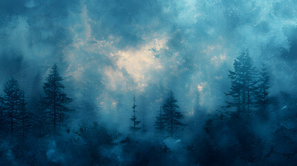 Serene Forest Landscape with Trees Against a Soft Blue-Indigo Canvas