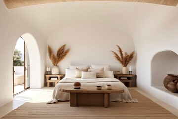Contemporary Bedroom with Archways and Textures