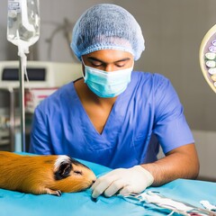 Medical Professional Tending to Guinea Pig. Generative AI