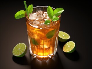 Fototapeta premium A glass of tea with a lime slice in it