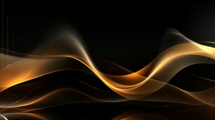 Abstract black gold wave background. Abstract 3d black background with gold lines curved wavy sparkle with copy space for text. Three-dimensional dark golden wave and black background.