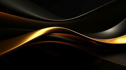 Fototapeta premium Abstract black gold wave background. Abstract 3d black background with gold lines curved wavy sparkle with copy space for text. Three-dimensional dark golden wave and black background.