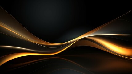 Fototapeta premium Abstract black gold wave background. Abstract 3d black background with gold lines curved wavy sparkle with copy space for text. Three-dimensional dark golden wave and black background.