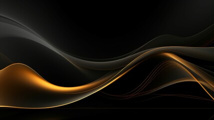 Abstract black gold wave background. Abstract 3d black background with gold lines curved wavy sparkle with copy space for text. Three-dimensional dark golden wave and black background.