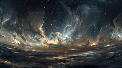 Stunning HDRI 360A degree  space background: nebula and stars equirectangular projection environment map