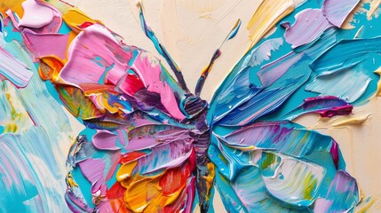 modern colorful butterfly oil painting. Abstract painting for interior decoration. contemporary style artwork with chaotic paint strokes and splashes, artist collection of animal painting.