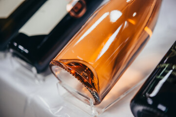 Different bottles of wine ready for wine tasting in a bar or restaurant or wine expo.