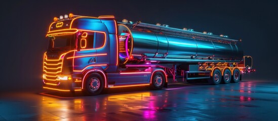 Colorful Lighting of a Modern Milk Tanker Truck in D Rendering