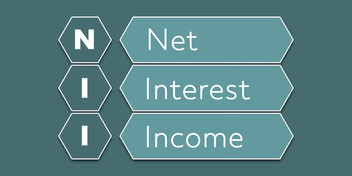 NII Net Interest Income. An Acronym Abbreviation of a financial term. Illustration isolated on cyan blue green background