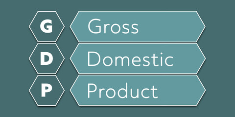 GDP Gross Domestic Product. An Acronym Abbreviation of a financial term. Illustration isolated on cyan blue green background