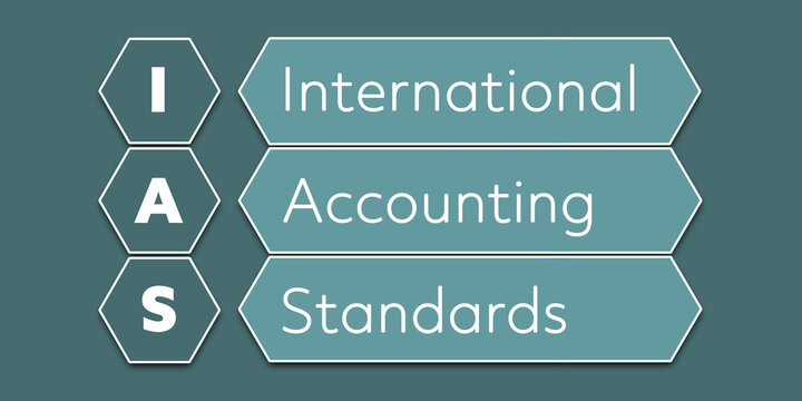 IAS International Accounting Standards. An Acronym Abbreviation of a financial term. Illustration isolated on cyan blue green background