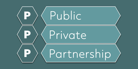 PPP Public private partnership. An Acronym Abbreviation of a financial term. Illustration isolated on cyan blue green background