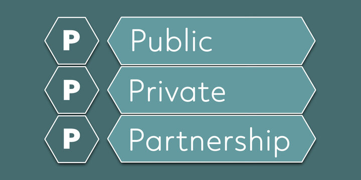 PPP Public private partnership. An Acronym Abbreviation of a financial term. Illustration isolated on cyan blue green background