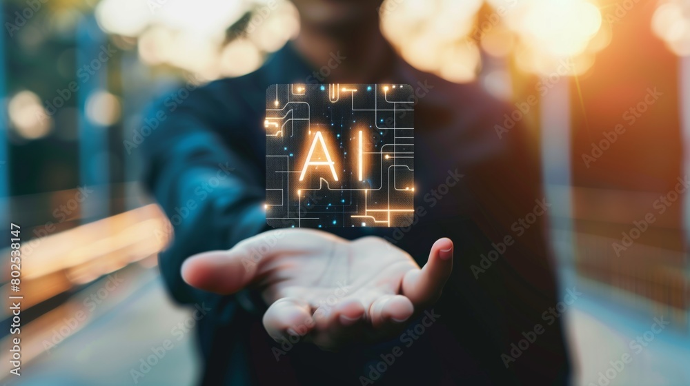 Poster The image shows the collaboration between humans and AI in the field of intelligence and security, where algorithms are used to analyze large amounts of data.