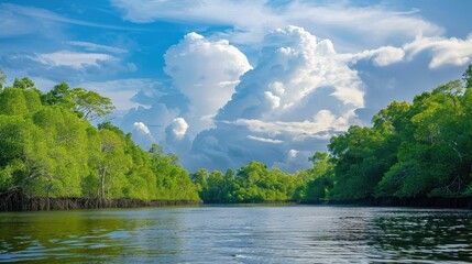 Sundarbans mangrove forest river trees sky view