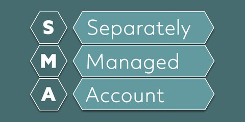 SMA Separately Managed Account. An Acronym Abbreviation of a financial term. Illustration isolated on cyan blue green background