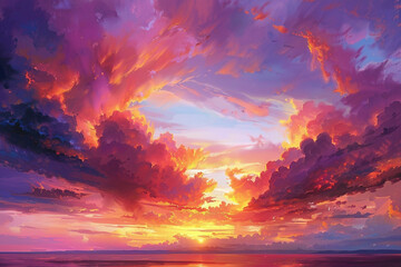 Fototapeta premium A stunning sunset painting the sky with hues of orange, pink, and purple