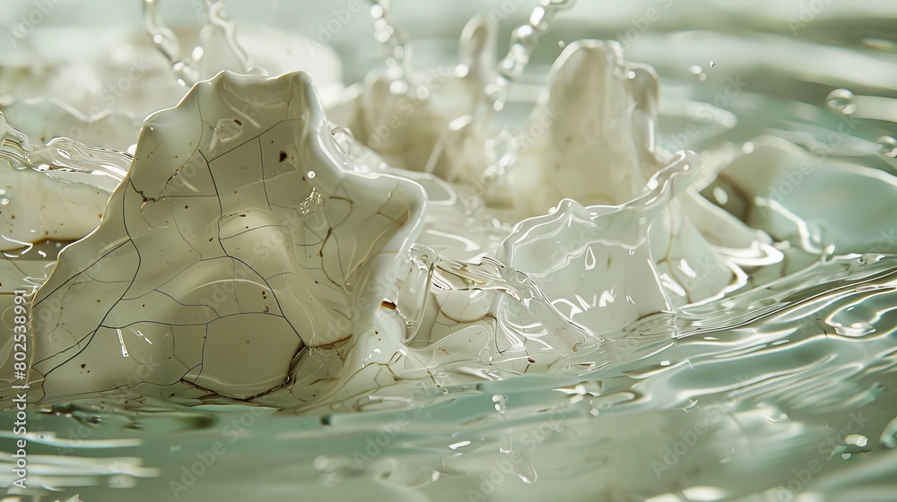 Poster This detailed image captures the dynamic motion of water splashing with clear, crisp droplets suspended in the air, showcasing the beauty of fluid movements