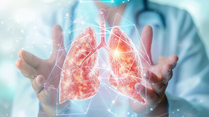 Doctor holding of lungs hologram