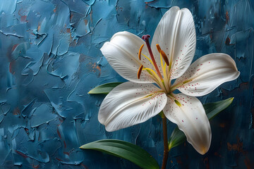 Serene Lily Blooms on Indigo Blue Canvas