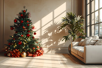 Simple yet Joyful Christmas Illustration on Beige Background