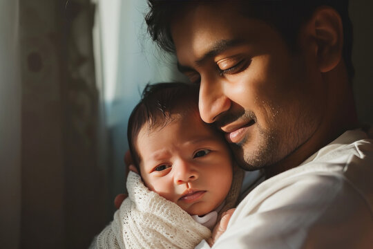 indian father holding baby